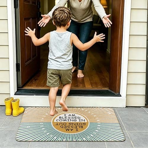 Chicimln Boho Sun Funny Door Mat, I Am Blessed Coming in and Going Out Non-Slip Linen Doormat Outdoor Indoor Entrance, Funny Welcome Small Rugs for Entryway Front Door Porch, 17x30 Inch thumbnail 2