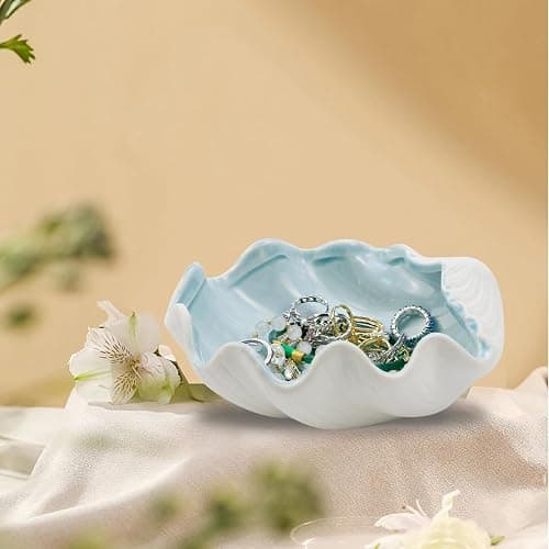 MY MIRONEY Ceramic Jewelry Dish Tray Shell Shape Rings Bracelet Trinket Holder Ocean Style Earrings Necklace Storage Jewelry Tray Decorative Key Bowl Candy Storage Holder thumbnail 6