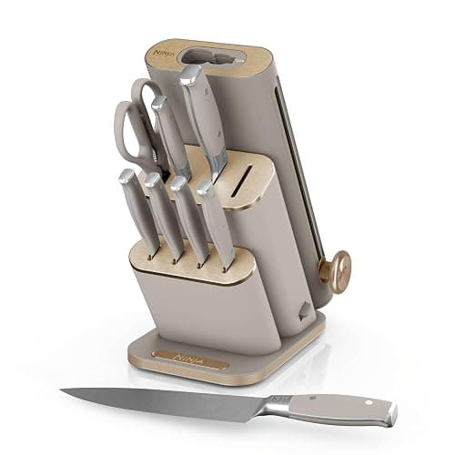 Ninja NeverDull® 10-Piece Premium German Stainless Steel Knife Set, Space-Saving Removeable Sharpener, 10-Year Guarantee, Razor Sharp Knives, NeverDull Technology, NK32010SD1, Stone - Image 1