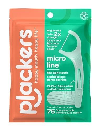 Plackers Micro Line Dental Floss Picks, Fold-Out FlipPick, Tuffloss, Easy Storage with Sure-Zip Seal, Fresh Mint Flavor, 75 Count (Pack of 1) - Image 1