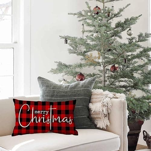 Allorry Christmas Pillow Covers Merry Christmas Throw Pillow Decorative Christmas Red and Black Cotton Cloth Linen Cloth Pillow Cover Sofa Cover Decorative Rectangle Length 12X20 thumbnail 6