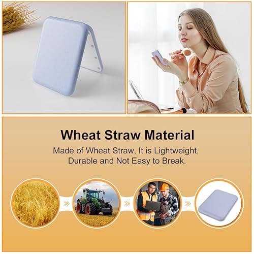 Kintion Wheat Straw Pocket Mirror, 1X/3X Magnification Travel Mirror for Purse, Folding Handheld Mirror, Small Lighted Compact Mirror for Gift, Purple thumbnail 3