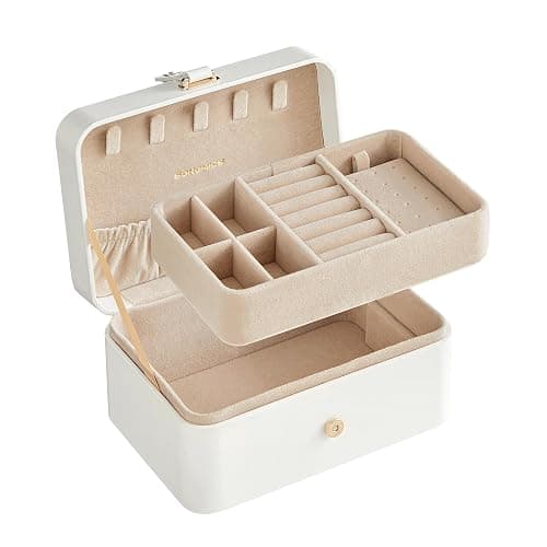 SONGMICS Jewellery Box, 2-Layer Jewellery Storage, 11 x 16 x 8 cm Travel Jewellery Box, Portable Jewellery Case, Small, Spacious, for Larger Accessories, Gift Idea, Cloud White JBC166W01 - Image 1