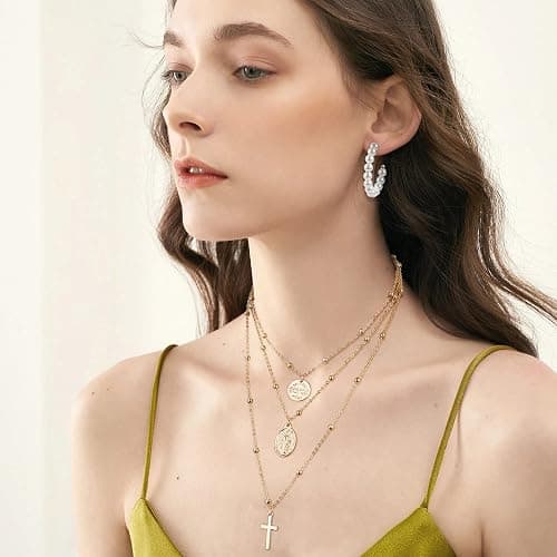 JeryWe 46 Stück Schmucksets für Damen mit 3 PCS Halskette 12 Stück Armbänder 9 Stk. Achsschenkel Ringe 10PCS Ear Cuff Ohrklemme Ohrringe und 12 Stk Vergoldete Ohrringe Schmuck-accessoires thumbnail 3