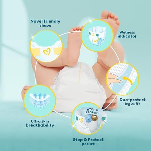 Pampers Premium Protection New Baby Size 1, 180 Nappies, 2kg-5kg, Monthly Pack, The Only Newborn Nappy Approved by British Skin Foundation thumbnail 5