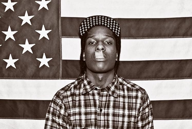 Buyartforless ASAP Mob Rocky with Flag 36x24 Music Art Print Poster Rakim Mayers Smoking Plaid Shirt Rap Hip Hop, Black, White, Gray, (TS BG18473) - Image 1