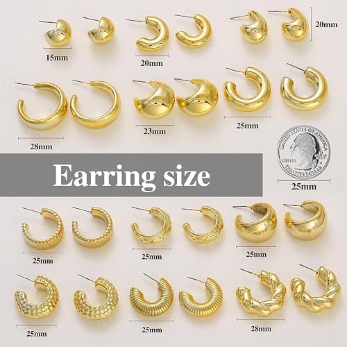 ILGANT 12 Pairs Chunky Gold Hoop Earrings Set for Women Trendy Lightweight Gold Plated Earrings Hypoallergenic Jewelry thumbnail 6