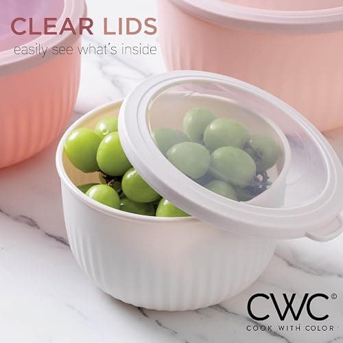 COOK WITH COLOR Prep Bowls with Lids- Wide and Deep Nesting Plastic Small Mixing Bowl Set with Lids, 12 Piece Set - Deep Bowls, Pink thumbnail 6
