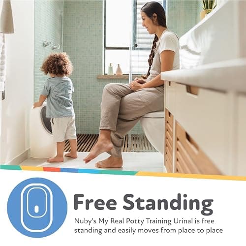 Nuby My Real Training Urinal - Freestanding - With Life-Like Flush Button and Sound - Potty Training for Boys - 18+ Months - White thumbnail 7