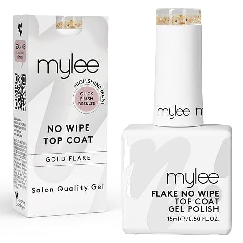 Mylee Nail Gel Polish Flake No-Wipe Top Coat 15ml, UV/LED Soak-Off Nail Art | Manicure Pedicure, Professional, Durable & Safe (Gold Flake), Easy to Apply, No Chips, Salon & Home Use, Long Lasting - Image 1