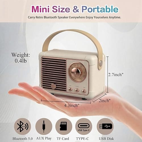 Dosmix Retro Bluetooth Speaker, Vintage Decor, Portable Wireless Bluetooth Speaker, Cute Old Fashion Style for Kitchen Desk Bedroom Office Outdoor Accessories for iPhone Android (Yellow) thumbnail 3