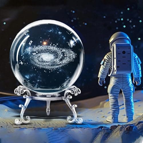 3D Laser Etched Galaxy Crystal Ball with Stand, 60mm Glass Sphere Decorative Balls Paperweight, Space Milky Way Astronomy Gifts thumbnail 3