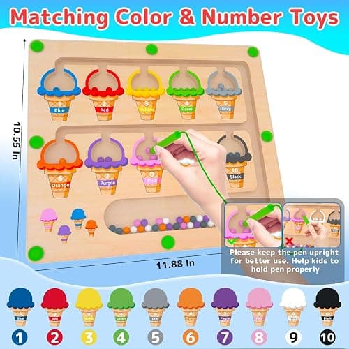 MTYOKILN Magnetic Color & Number Maze - Montessori Wooden Color Matching Learning Counting Puzzle Board - Toddler Fine Motor Skills Toys for Boys Girls 3 4 5 Years Old thumbnail 3