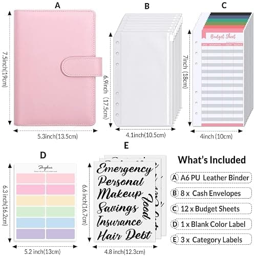 SKYDUE Budget Binder, Money Saving Binder with Zipper Envelopes, Cash Envelopes and Expense Budget Sheets for Budgeting thumbnail 3