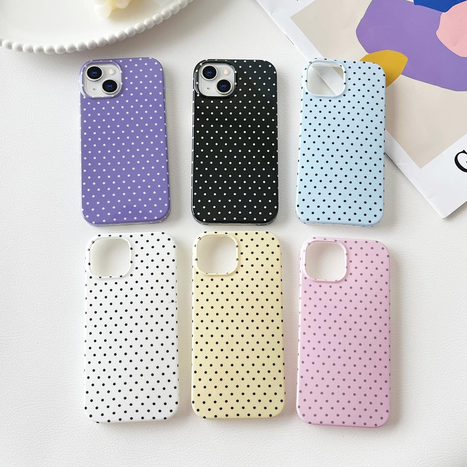for iPhone 13 Case Cute Polka Dot Phone, Beautiful and Stylish, Soft and Slim TPU Shockproof Protective Cover for Women Girls,White thumbnail 7