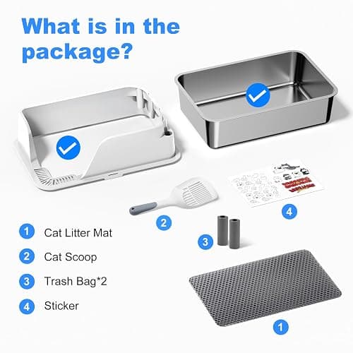 Stainless Steel Cat Litter Box with Lid, XL for Big Cats, High Sided Metal Litter Pan, Anti Leakage,Odor-Free & Easy Cleaning,Included Scoop &Trash Bag*2 & Mat & Sticker (White) thumbnail 7