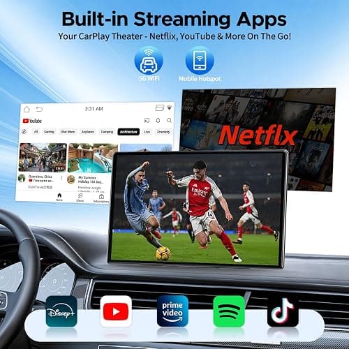 LAMTTO 9" Wireless CarPlay Screen with Net-Flix YouTube Apps Protable Car Play Screen for Apple Carplay and Android Auto with Backup Camera Navigation Bluetooth Voice Control AUX Siri thumbnail 2