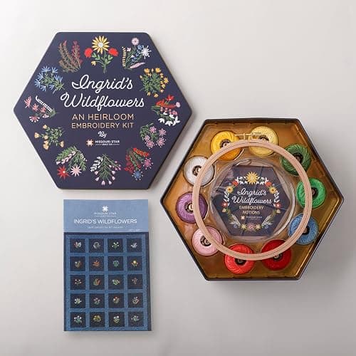 Ingrid's Wildflowers - an Heirloom Embroidery Kit by Missouri Star | Includes 20 Wildflower Designed Peel & Stitch Washaway Sheets, Colored Floss, Needles, Hoop, and Other Tools Needed for Embroidery thumbnail 2
