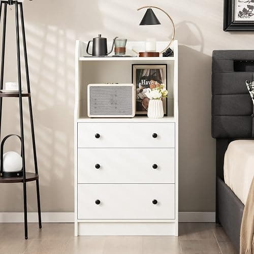 COSTWAY Wooden Chest of Drawers, 3-Drawer Dresser with Shelves & Anti-Tipping Device, Freestanding Storage Cabinet Chest Cupboard Organiser Unit for Bedroom, Living Room, Closet and Hallway (White) thumbnail 2