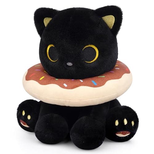 Hagusahuo Black Cat Plush, 8inch Donut Black Cat Stuffed Animal Cute Plushies Toys for Girls Kids Boys, Kawaii Kitten Plushie for Kids Adult Christmas Birthday Gift - Image 1