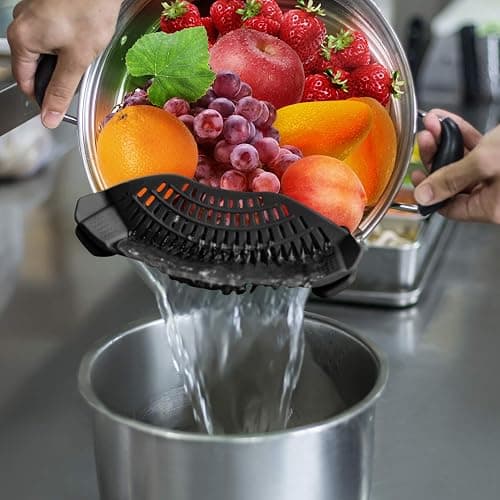 AUOON Clip On Strainer Silicone for All Pots, Standard 8.86 x 3.55in, Black | Food-grade BPA-free, Fits Pots Pans Bowls, Dishwasher Safe, for Pasta Noodles Vegetable Fruits, Space-saving Kitchen Gadget thumbnail 2