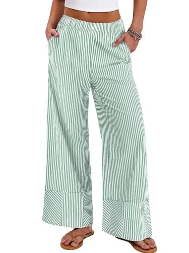 ANRABESS Womens Gingham Boxer Wide Leg Palazzo Lounge Pants | Checkered Plaid & Striped，Pajamas PJ Boxer Bottoms，Elastic Waist Trousers with Pockets，Casual Daily Home Wear, Fall Outfits - Image 1
