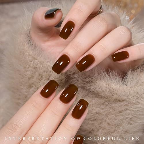 GAOY Jelly Nude Gel Nail Polish, 16ml Sheer Dark Brown Translucent Soak Off Gel Polish, UV Light Cure for Nail Art DIY, 1628 Hot Cocoa thumbnail 3