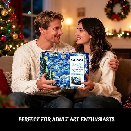 CUBIMANA The Starry Night Building Set with LED Lights - 1501PCS Artwork 3.6MM Mini Blocks Building Sets for Adults, Famous Paintings Architecture Projects Home Art Decor for Men Women thumbnail 2