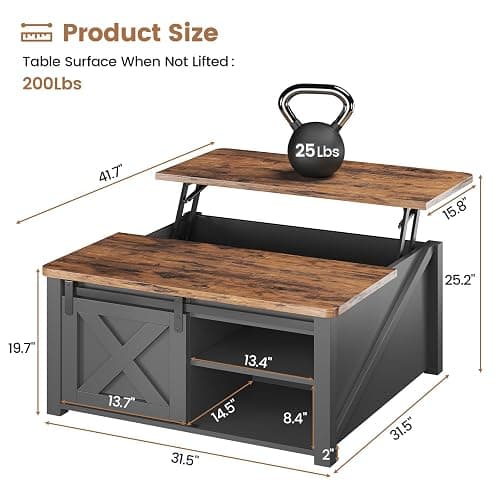 SEDETA 31.5" Lift Top Coffee Table with Storage, Square Coffee Tables for Living Room, Farmhouse Coffee Table with Large Hidden Storage Compartment and Adjustable Shelves, Black thumbnail 2