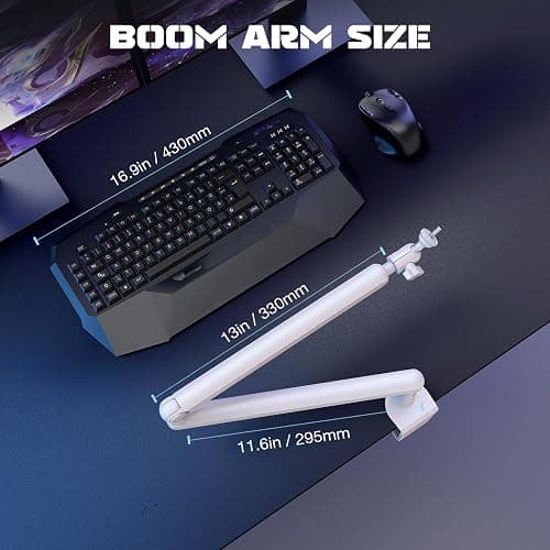 FIFINE Boom Arm Mic Stand, Low Profile Microphone Arm Stand, Podcast Mic Boom Arm with Desk Mount, Cable Channels Management, Metal Boom Arm White for Recording/Streaming/Gaming/Home Office-BM88W thumbnail 7