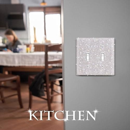 Shiny Rhinestones Wall Plate Light Switch Cover Plate Decorative Wall Bling Outlet Cover for Bedroom Accessories Home Decor(2-Gang Toggle,Silver) thumbnail 5