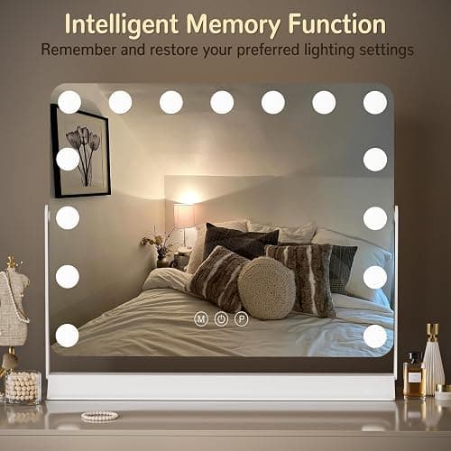 Hollywood Vanity Mirror with Lights, 60x53cm Lighted Makeup Mirror with 15 Dimmable Bulbs, 360° Rotating, 3 Lighting Modes, Smart Touch Control, USB & Type C Output Port, Gift for Women and Girls thumbnail 4