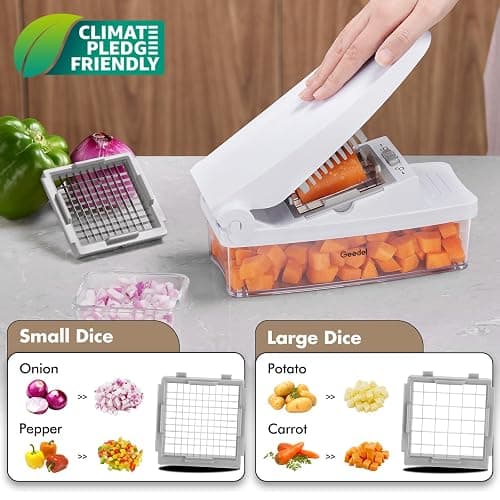 Geedel Vegetable Cutter, Onion Cutter Pro Food Chopper, Kitchen Vegetable Slicer Dicer Cutter Grater, Veggie Chopper with container for Salad Onion Potato Carrot (4 in 1, White) thumbnail 2
