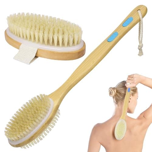 URAQT Brushing Body Brush Set, Natural Bristle Shower Brush et Long Handle Double-sided Brush，Dry Brushing Back Scrubber for Exfoliating, Massage, Improve Blood Circulation Cellulite - Image 1