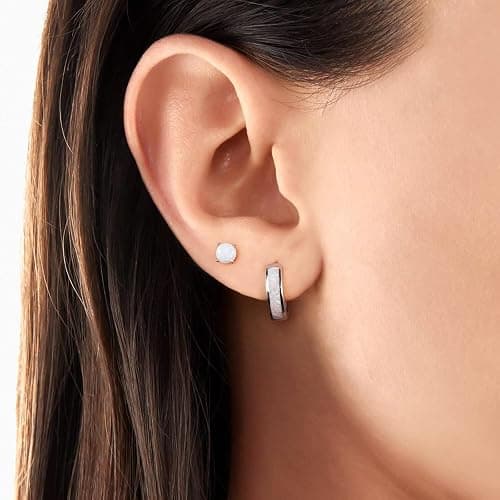 Opal Stud Huggie Hoop Earrings: Hypoallergenic 14K Gold/Silver/Rose Gold Plated Small Hoop Earrings for Women Sensitive Ears thumbnail 2