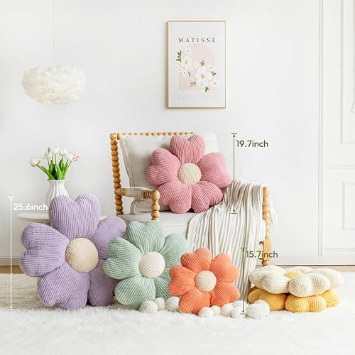 Sioloc Flower Throw Pillow,Floor Cushion, Seat Cushion, Cute Flower Pillow, Aesthetic Pillow as Room Decor, Decorative Pillows for Bed Sofa Couch(Green,15.7Inch) thumbnail 2