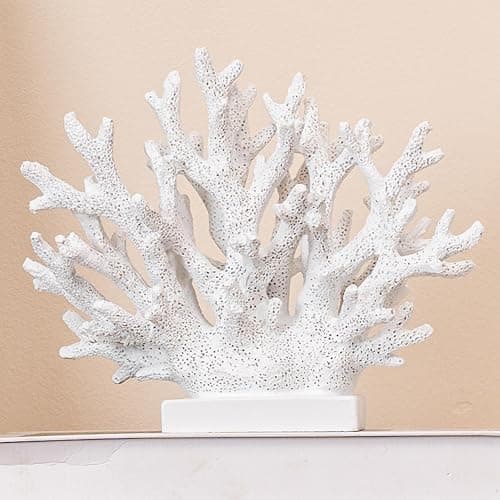 Elegondrar 5.8" H White Coral Decor, Resin Coral Statue, Nautical Decorations for Home, Bedroom, Bathroom, Living Room, Beach/Coastal/Ocean Themed Cabinet Shelf Tabletop Decor - Image 1