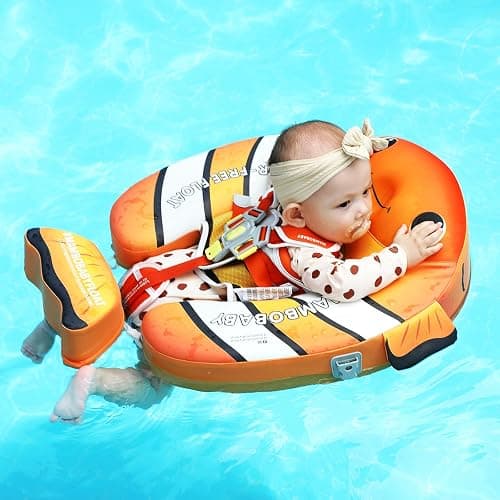 Mambobaby Baby Pool Float with Canopy, Non-Inflatable Infant Baby Swim Float Trainer with Safe Seat & Tail Support for Toddler, Mambo Baby Float Solid UPF 50+ Sun Protection thumbnail 7