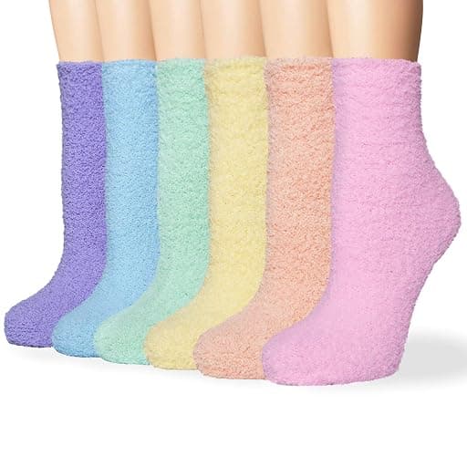 6 Pairs Womens Fuzzy Socks Winter Warm Soft Cozy Fluffy Microfiber House Sleeping Slipper Socks Christmas Gifts - Image 1