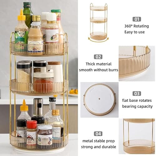 Weidace 360 Rotating Makeup Organizer for Vanity, Bathroom Countertop Spinning Perfume Organizer, High-Capacity Cosmetic and Skincare Dresser Make Up Holder Rack (3 Tiers, Yellow) thumbnail 5