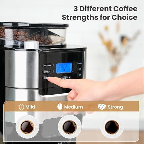 Gevi 10-Cup Coffee Maker with Built-in Burr Grinder, Programmable Timer, 1.5L Water Tank, Reusable Filter & Warming Plate – Drip Coffee Machine for Fresh Ground Coffee thumbnail 6