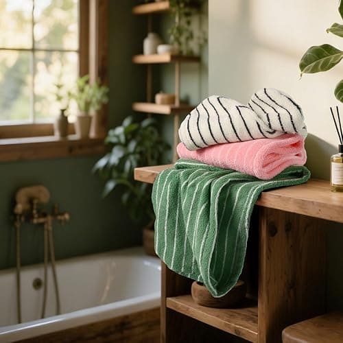 Jacquotha Cotton Hair Towels Wrap for Women, 3 Pack (Black, Pink, Green) | Quick Drying Hair Turban Towel for Wet Hair, 25” x 9.5”, Shower Spa Travel thumbnail 2