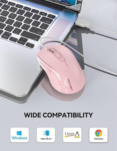 TECKNET Wired Optical USB Mouse - 3600 DPI Tracking, Gaming Grade Sensor, 6 Buttons, Business & Office PC/Laptop Mouse, Great for Graphic Design (Pink, Medium) thumbnail 6