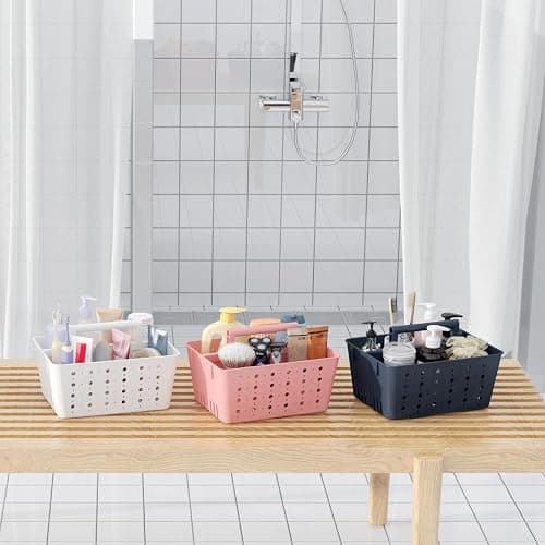 Lifewit Shower Caddy Portable, Plastic Bathroom Organizer with Handle and Holes, Hard Cleaning Basket for Toiletry Storage, College Dorm Essentials, White, 1 Pack thumbnail 2