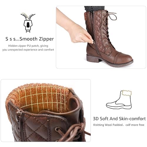 STQ Women's Combat Boots Mid Calf Winter Boots thumbnail 4