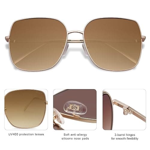 SOJOS Trendy Oversized Square Metal Frame Sunglasses for Women Men SJ1146 | Retro Large Big Flat Lens UV Protection Womens Mens Sun Glasses thumbnail 4