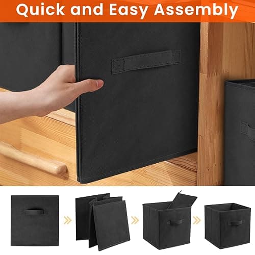 Criusia Storage Cubes - 11 Inch Heavy Duty Fabric Storage Bins for Shelves Closet, Cube Organizer - 8 Pack Collapsible Cube Storage Bins Baskets for Organizing Clothes Blankets Toys (Black) - Medium -11 inches - Black thumbnail 7
