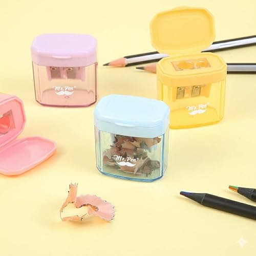 Mr. Pen- Manual Pencil Sharpener, 4 Pack, Colorful, Dual Holes | Compatible with Standard and Jumbo Pencils, Snap-on Lid, Colored Handheld Pencil Sharpener for Artists, Classroom thumbnail 2