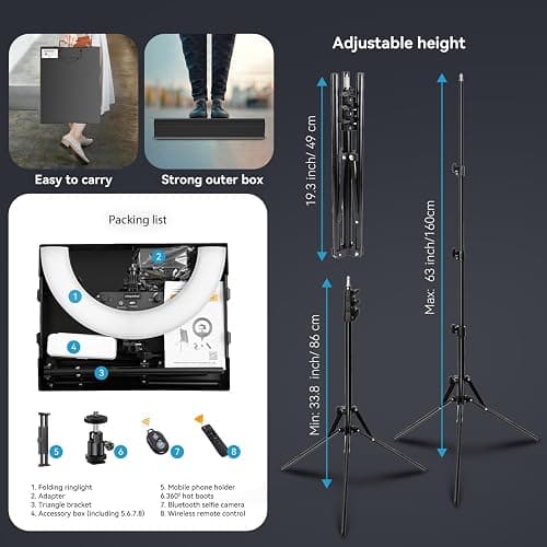 18 Inch Ring Light Kit, 55W6700k Dimmable LED Light, Tripod Stand, Remote Controller,Box,CRI95,Black thumbnail 4