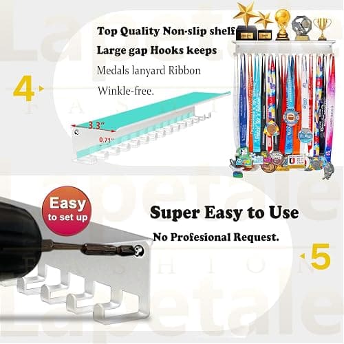 Non-Slip Trophy Shelf,Trophy and Medal Display Shelf, Medal Hanger Display For Wall with 16inchL,Shelves For Trophies medal display Upgraded Medal Holder display For gymanstics,race,soccer,swim thumbnail 7